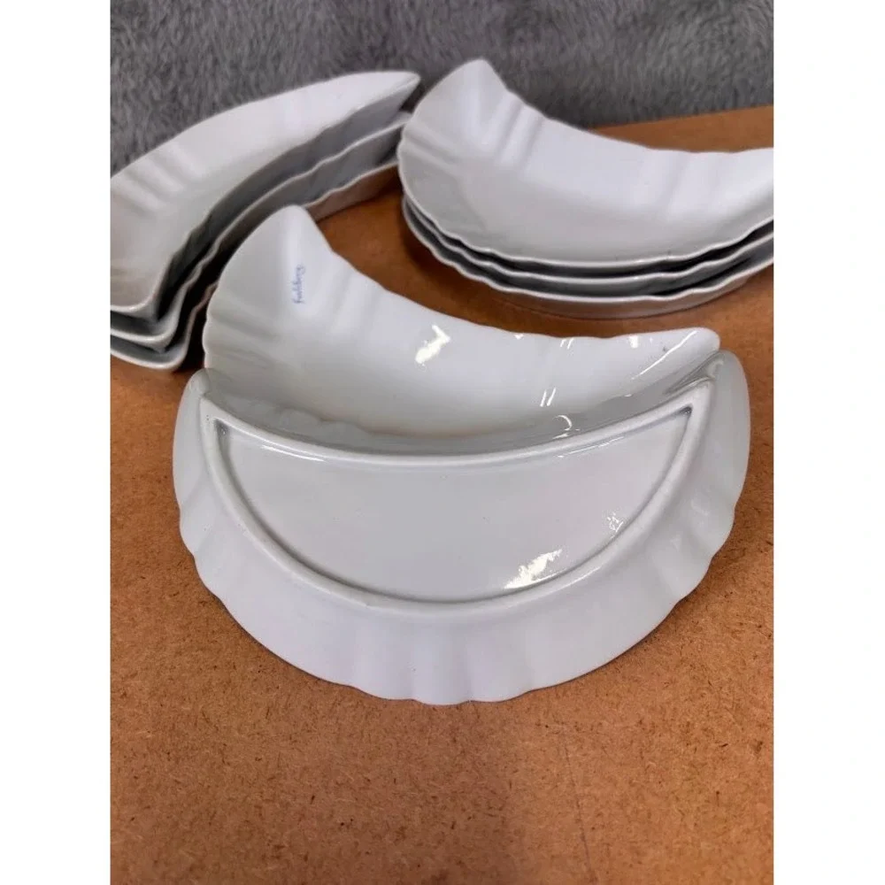 9 Maryland China Japan Frohberg White Crescent Bone Dishes Scalloped Edge Set